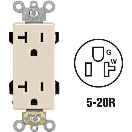 Leviton Straight Blade Receptacle, 5-20R, 20 A, 125V AC, 2 Pole, 3 Wire, Self-Grounded R86-16352-0TS